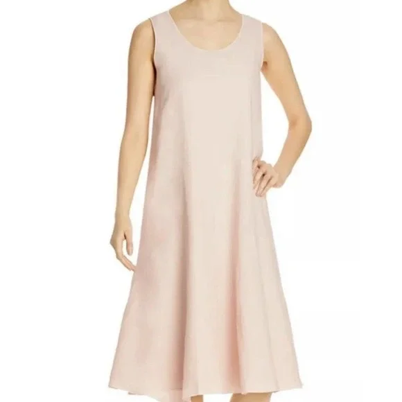 Eileen Fisher Organic Handkerchief Linen Powder Pink Tank Dress W/Slip $248 - Picture 2 of 14